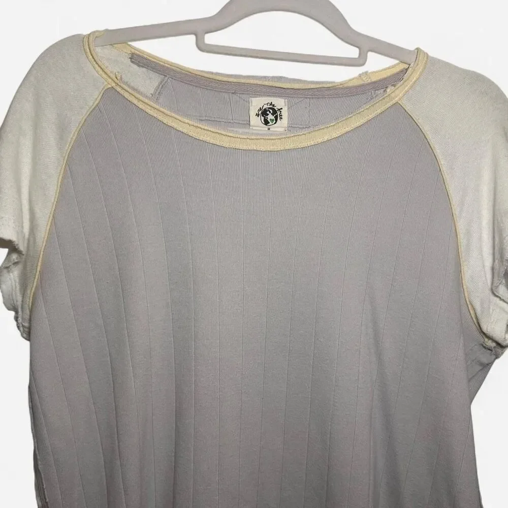 Free People Block It Baby Grey Raglan Tee Vintage Boho medium